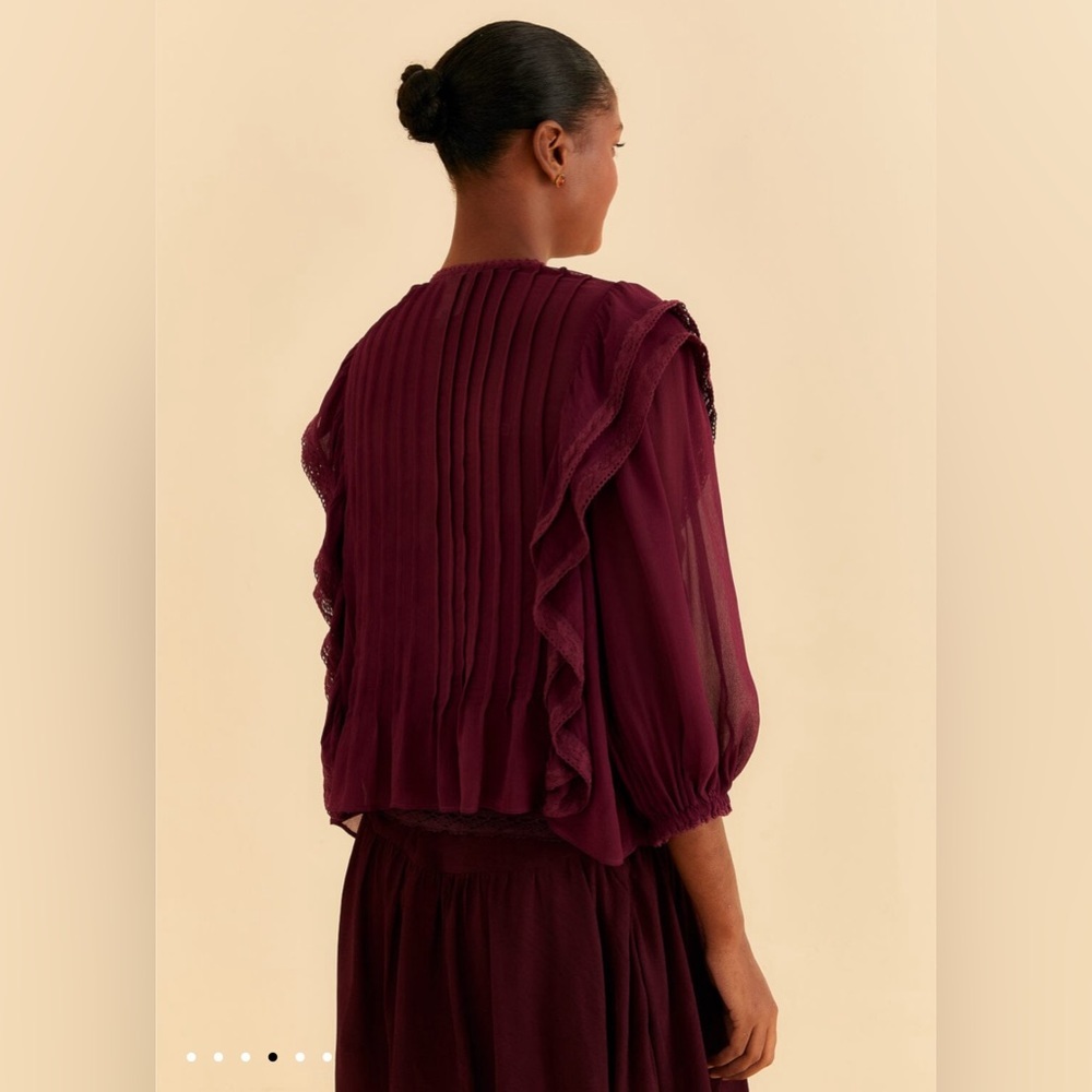 Farm Rio Burgundy Ruffle Blouse - Picture 7 of 9